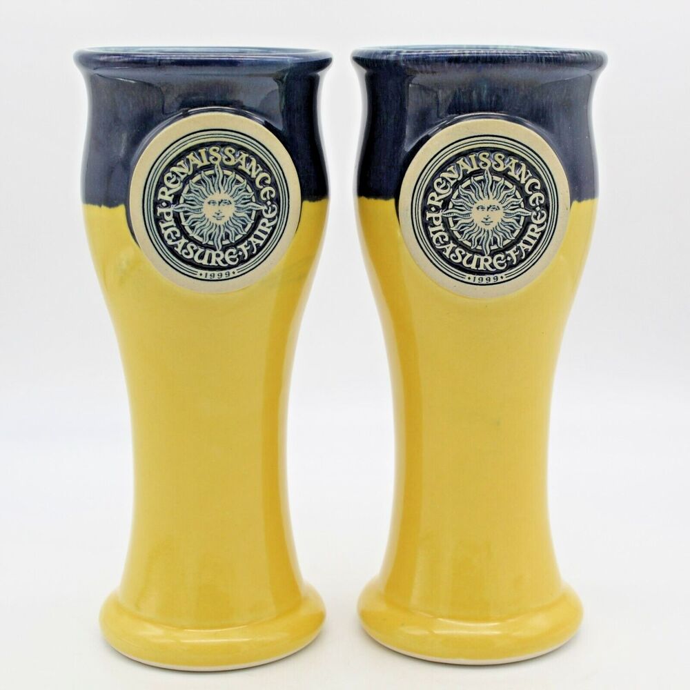 Drip Glaze Pottery Pilsner Beer Goblet Mugs Renaissance Pleasure Fair 1999